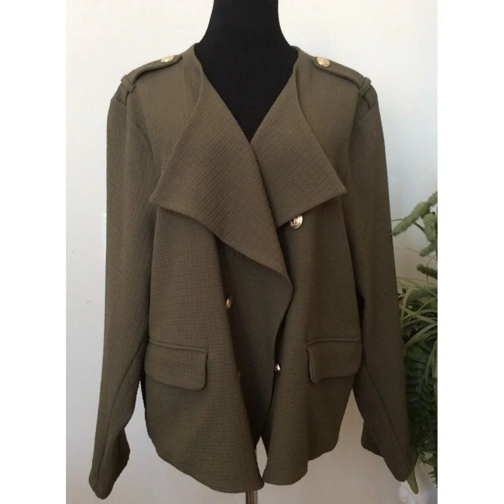 NWT Calvin Klein Women’s Green Polyester Blend Open Jacket Sz 3X, MSRP $129.50‎